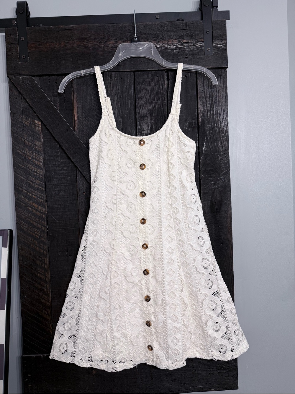 Lace Button-Front White Sundress